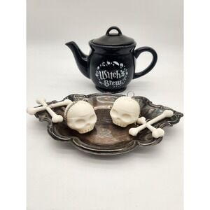 Wicked Ciroa Witch's Brew Gothic Teapot Set With Skull & Crossbones Tea Infusers